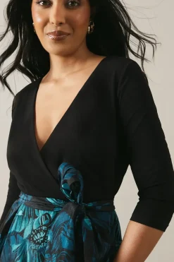 Petite Occasion Printed Organza Wrap Midi Dress