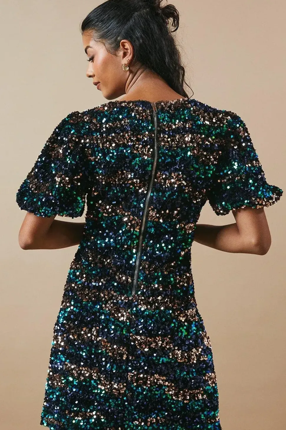 Petite Occasion Puff Sleeve Sequin Mini Dress