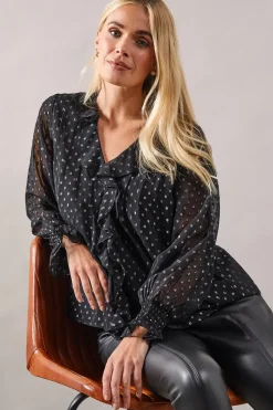 Petite Occasion Ruffle Front Metallic Blouse