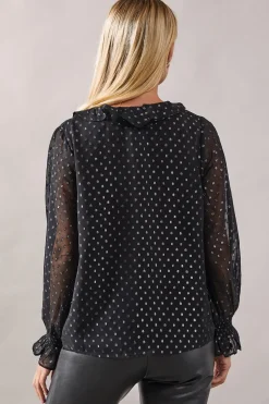 Petite Occasion Ruffle Front Metallic Blouse
