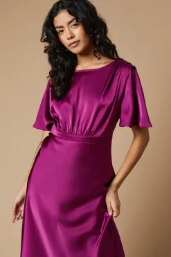 Petite Occasion Satin Pleat Shoulder Midaxi Dress