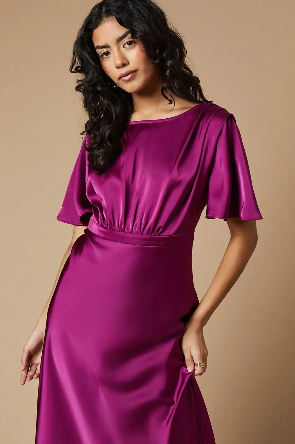 Petite Occasion Satin Pleat Shoulder Midaxi Dress