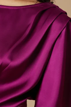 Petite Occasion Satin Pleat Shoulder Midaxi Dress