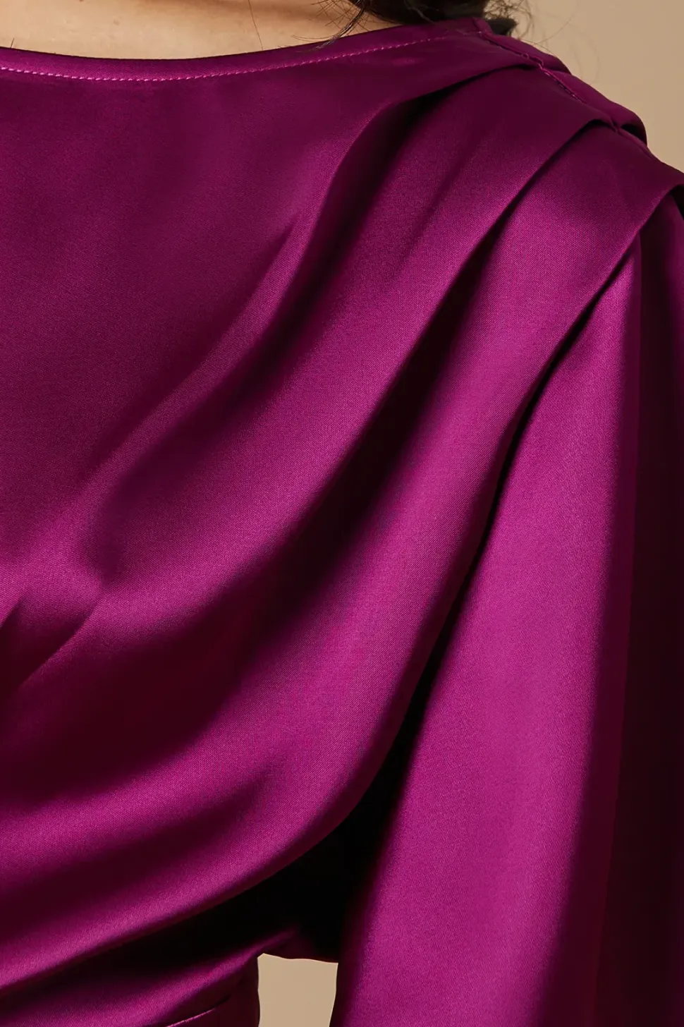 Petite Occasion Satin Pleat Shoulder Midaxi Dress