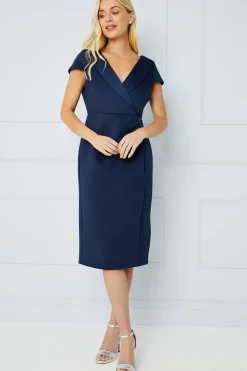 Petite Occasion Scuba Satin Collar Midi Dress