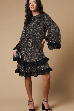 Petite Occasion Sequin Ruffle Swing Dress