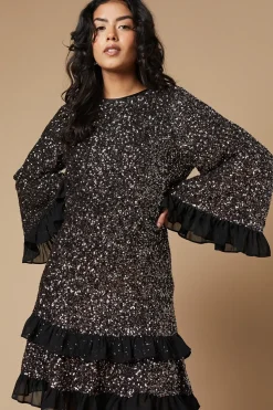 Petite Occasion Sequin Ruffle Swing Dress