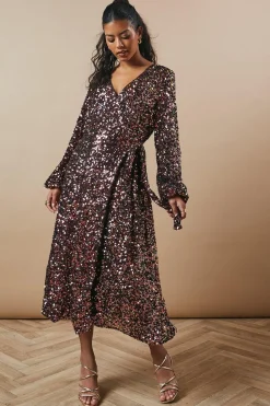 Petite Occasion Sequin Wrap Midi Dress