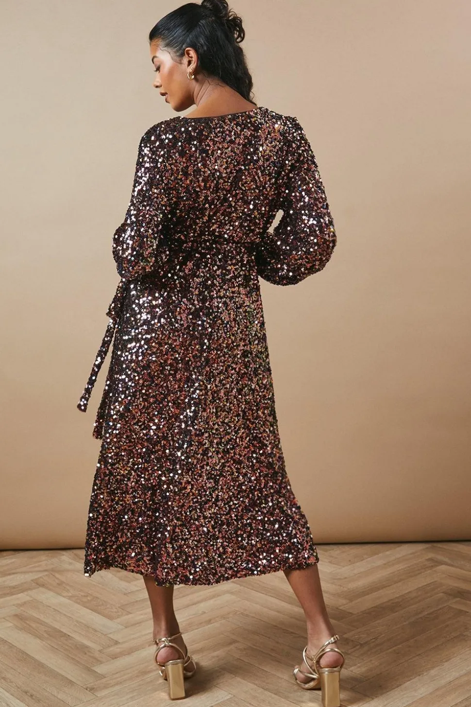 Petite Occasion Sequin Wrap Midi Dress