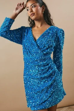 Petite Occasion Sequin Wrap Mini Dress
