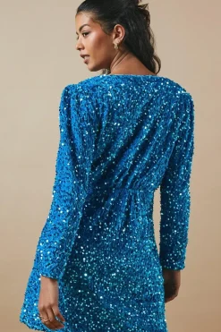 Petite Occasion Sequin Wrap Mini Dress