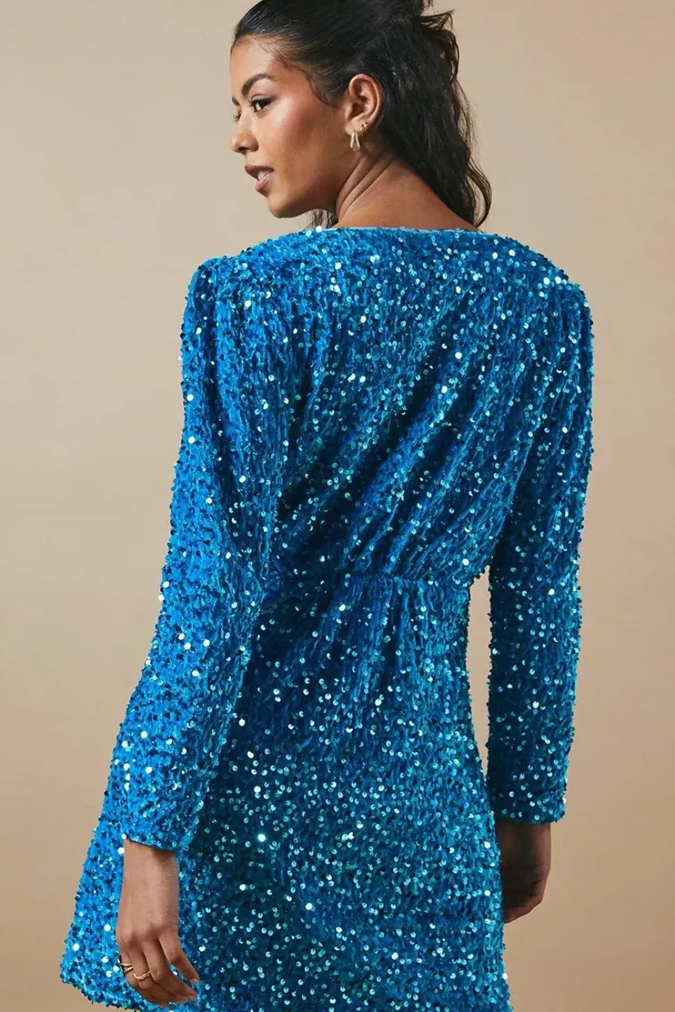 Petite Occasion Sequin Wrap Mini Dress