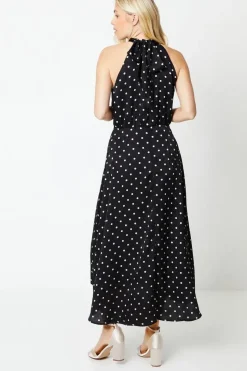 Petite Occasion Spot Jacquard Satin Halterneck Midi Dress