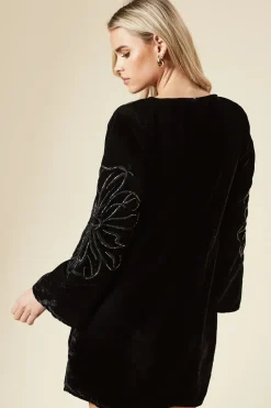 Petite Occasion Velvet Embroidered Mini Dress