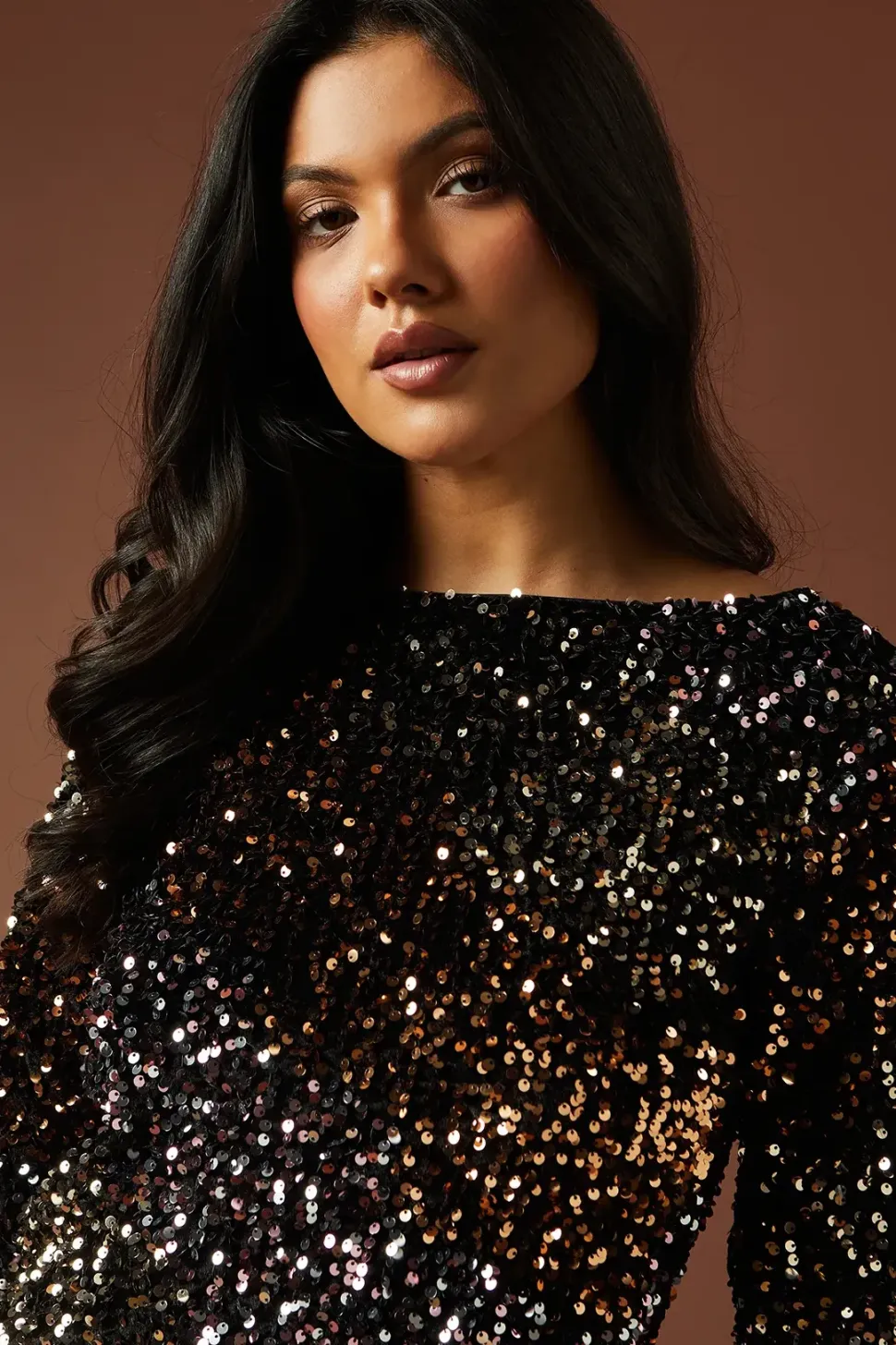 Petite Ombre Sequin Bow Mini Dress