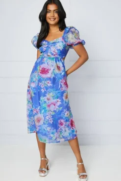 Petite Organza Cut Out Waist Midi Dress