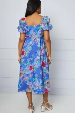 Petite Organza Cut Out Waist Midi Dress