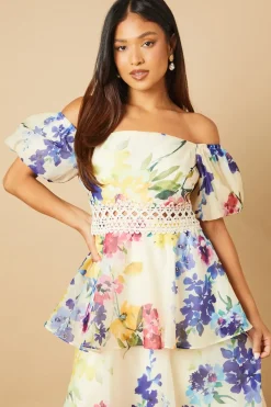 Petite Organza Floral Bardot Midaxi Dress