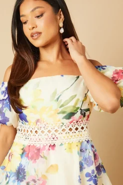 Petite Organza Floral Bardot Midaxi Dress