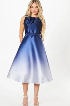Petite Overlay Bodice Satin Twill Midi Dress
