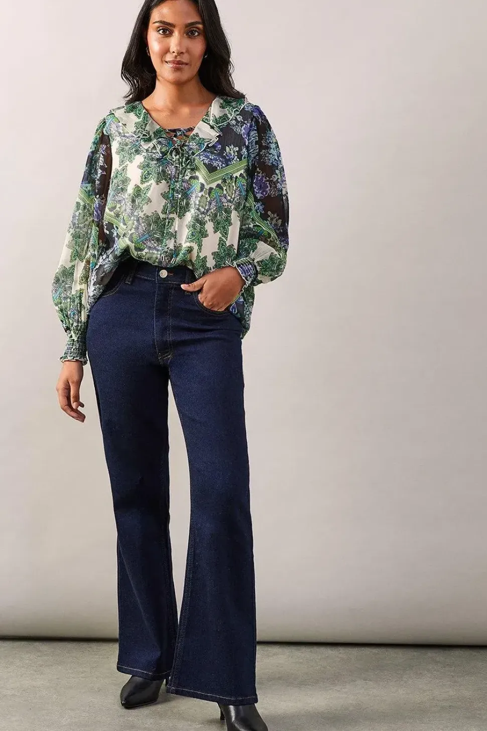 Petite Paisley Patchwork Ruffle Tie Top