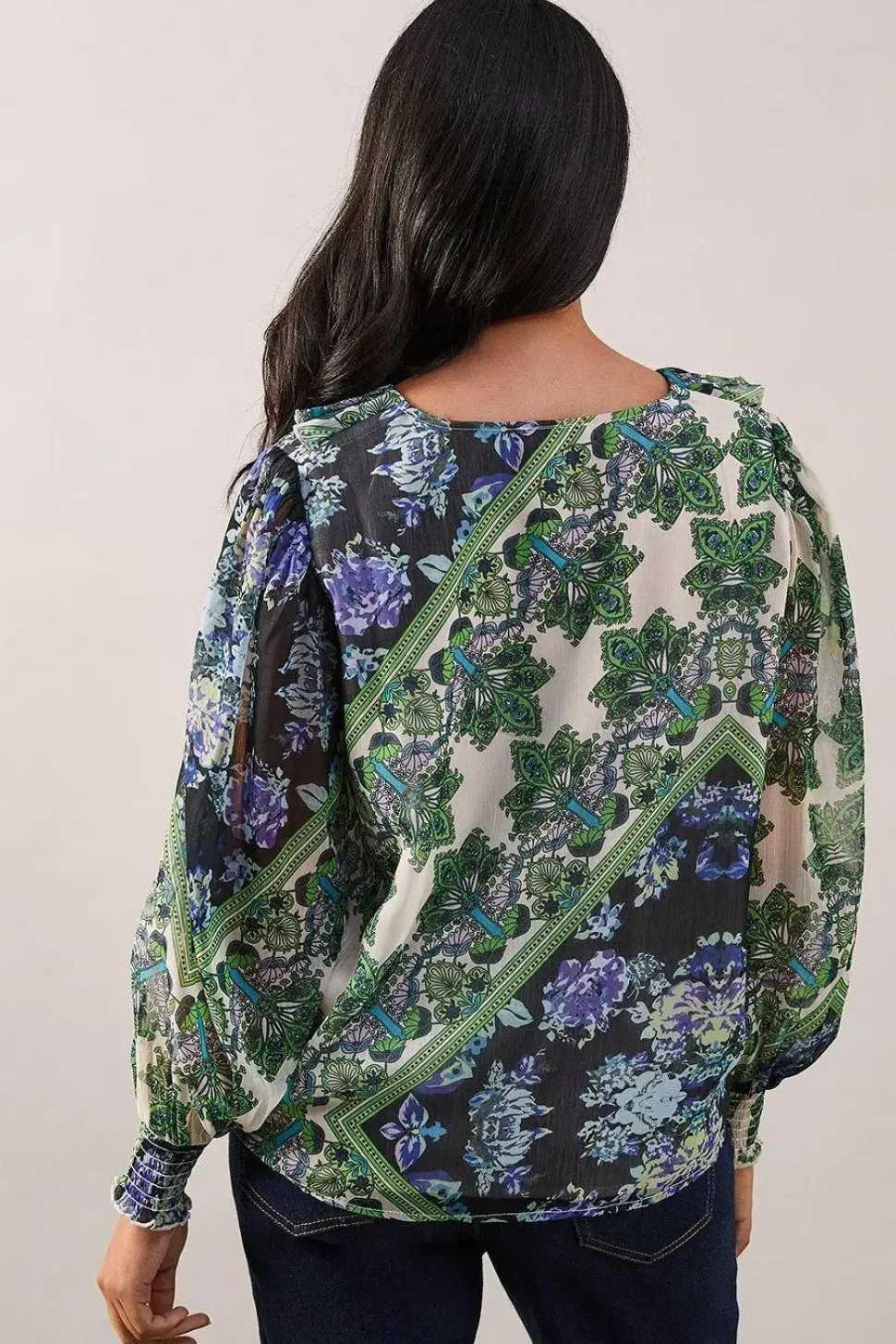 Petite Paisley Patchwork Ruffle Tie Top