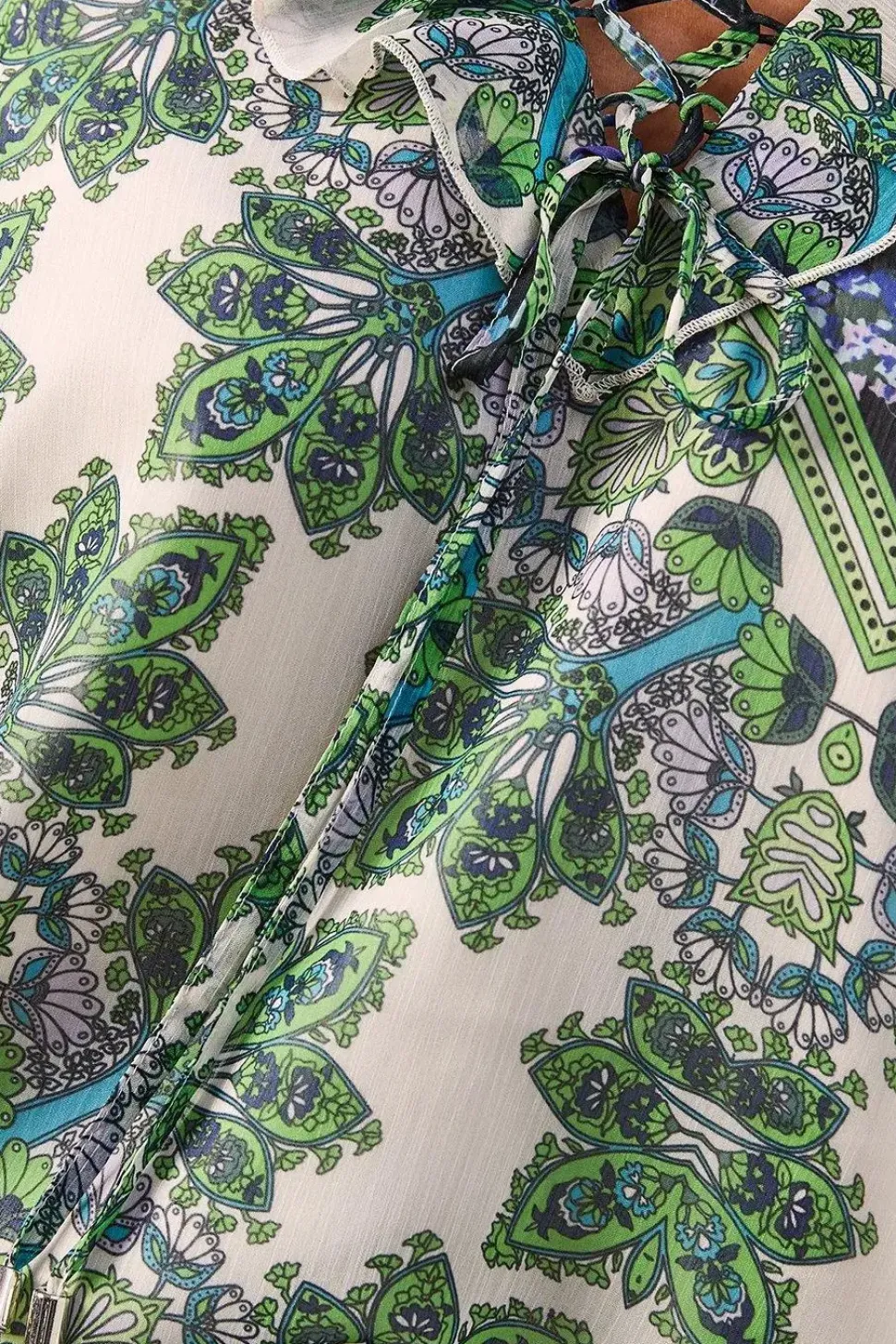 Petite Paisley Patchwork Ruffle Tie Top
