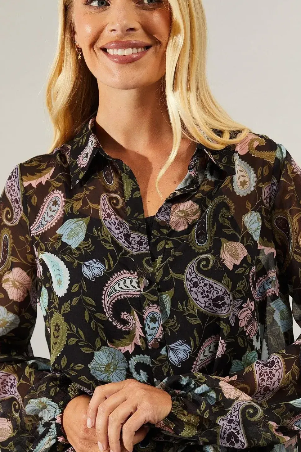 Petite Paisley Print High Low Hem Shirt