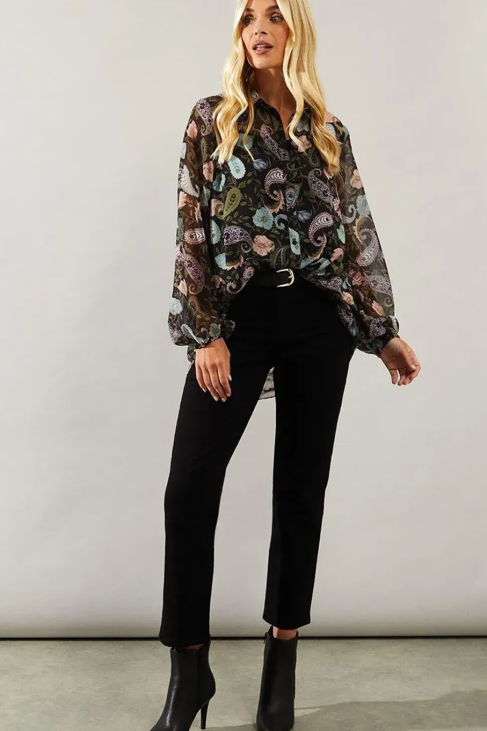Petite Paisley Print High Low Hem Shirt