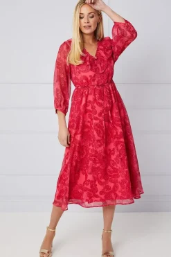 Petite Paisley Ruffle Belted Midi Dress