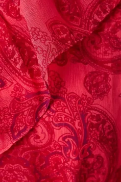Petite Paisley Ruffle Belted Midi Dress