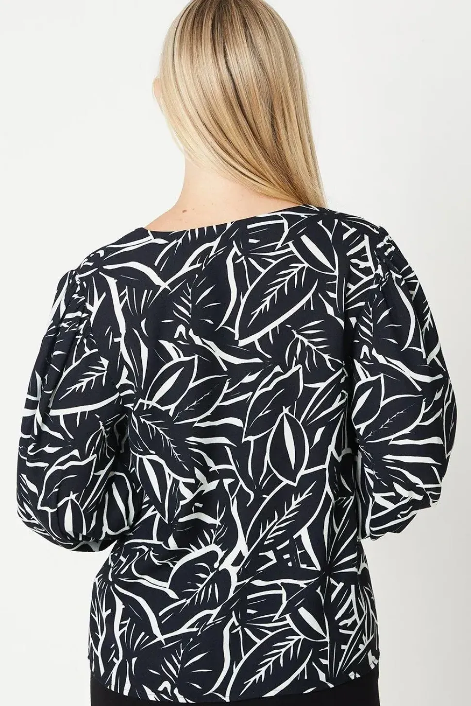Petite Palm Print Button Through Blouse