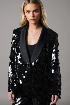 Petite Party Disc Sequin Satin Trim Blazer