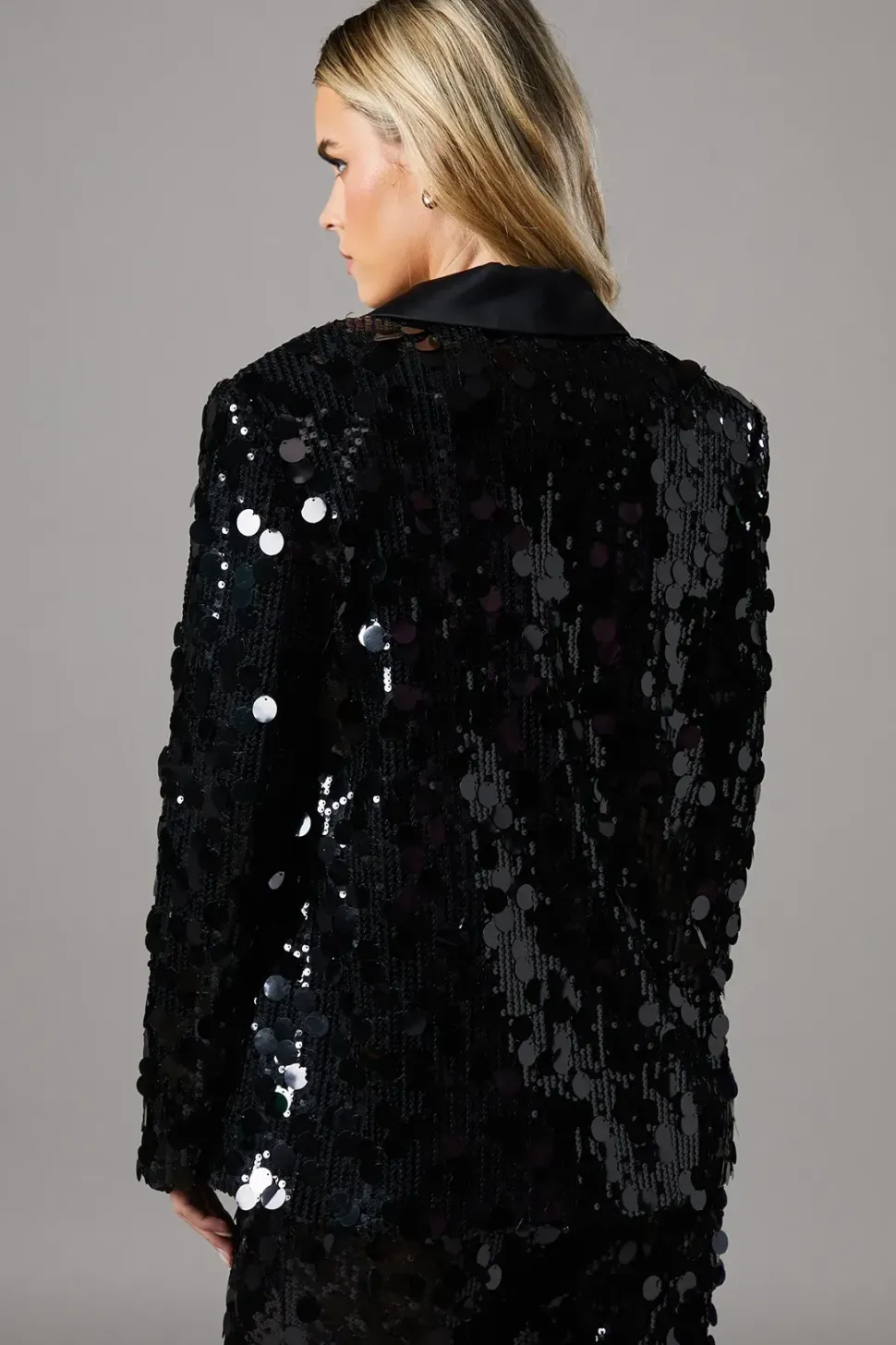 Petite Party Disc Sequin Satin Trim Blazer
