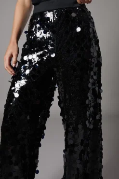Petite Party Disc Sequin Satin Trim Trouser