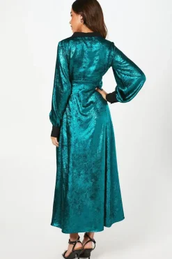 Petite Party Metallic Long Sleeve Wrap Midi Dress