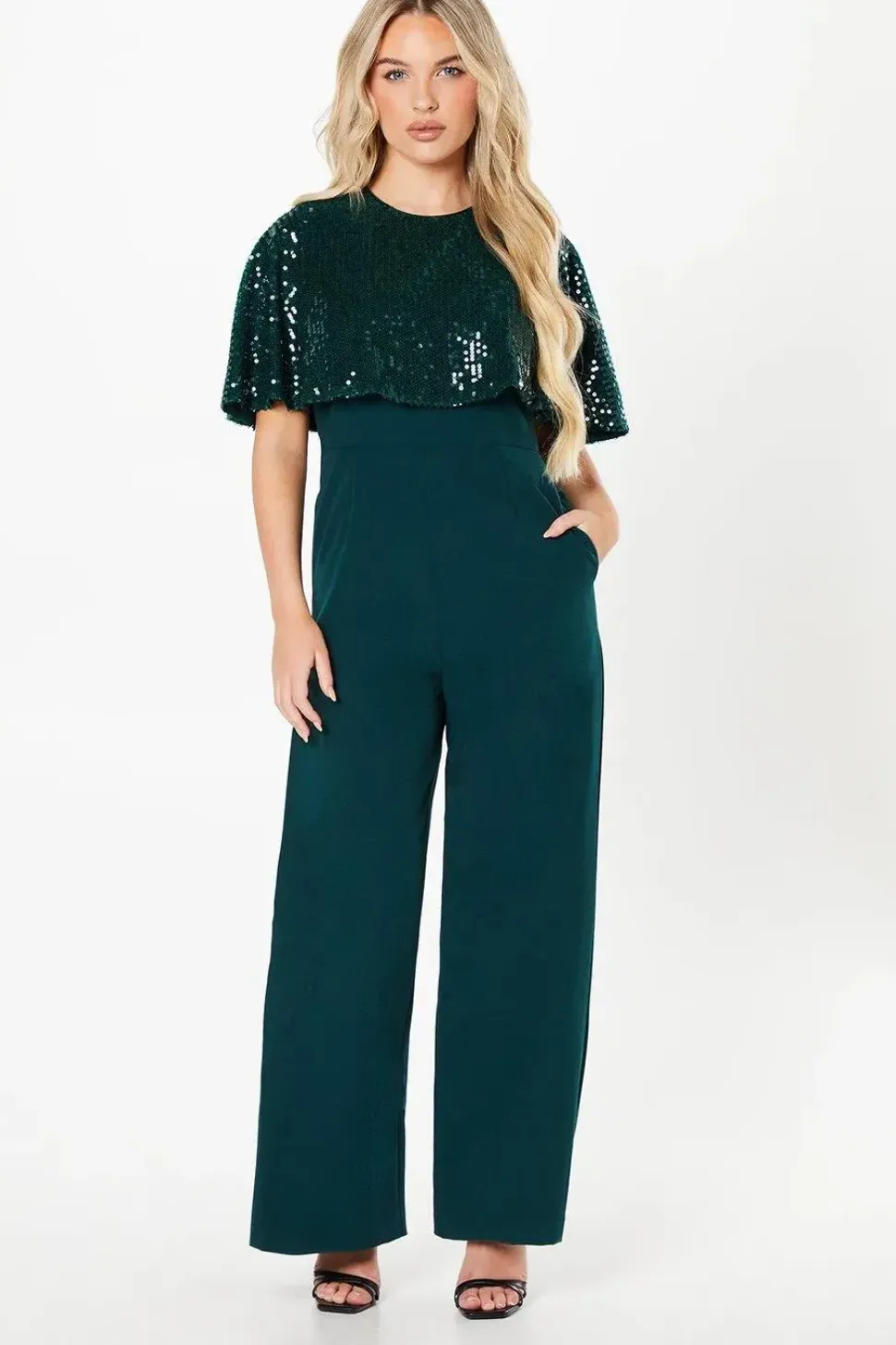 Petite Party Sequin Cape Jumpsuit
