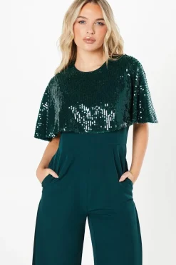 Petite Party Sequin Cape Jumpsuit