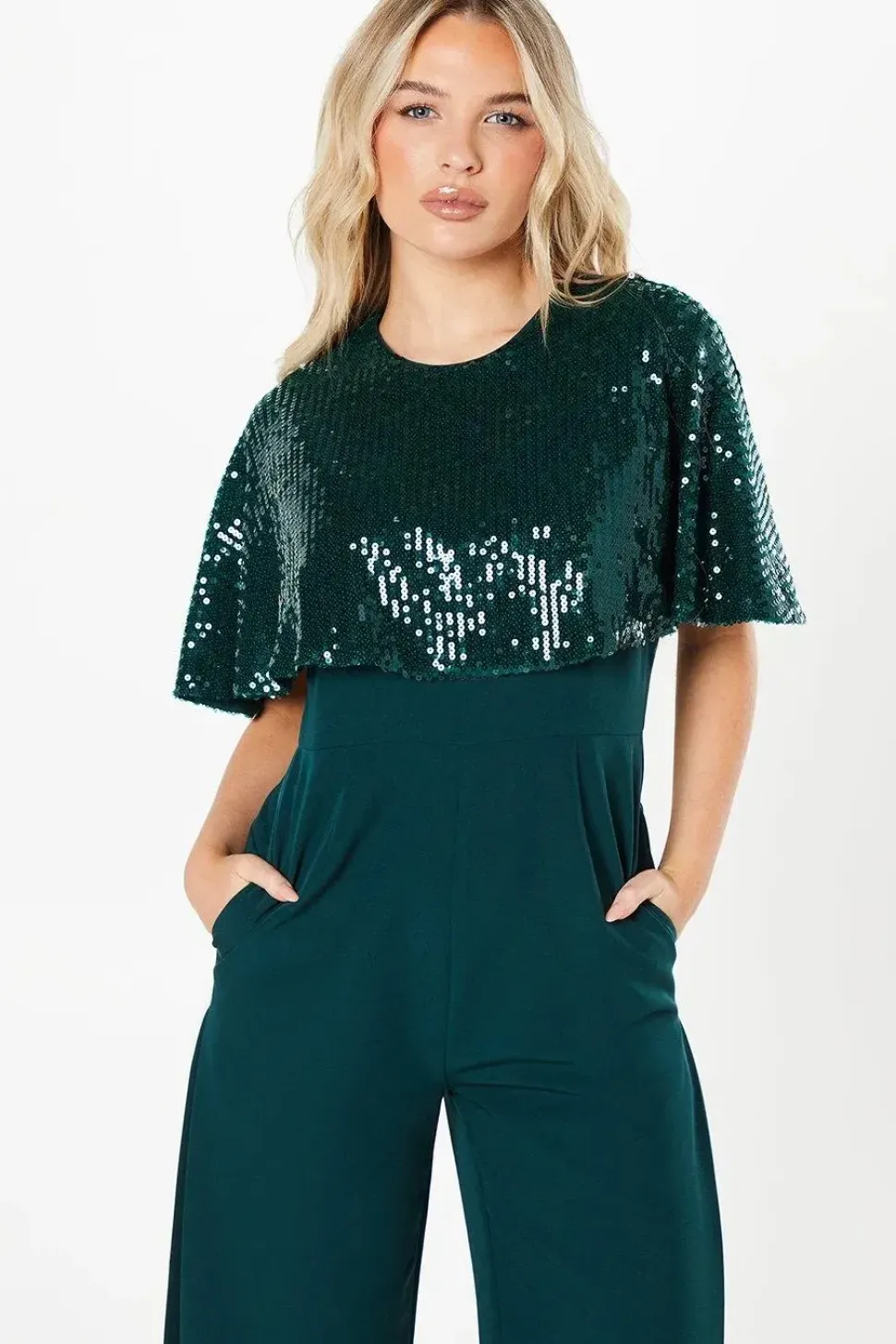 Petite Party Sequin Cape Jumpsuit