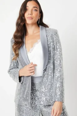 Petite Party Sequin Single Breasted Blazer