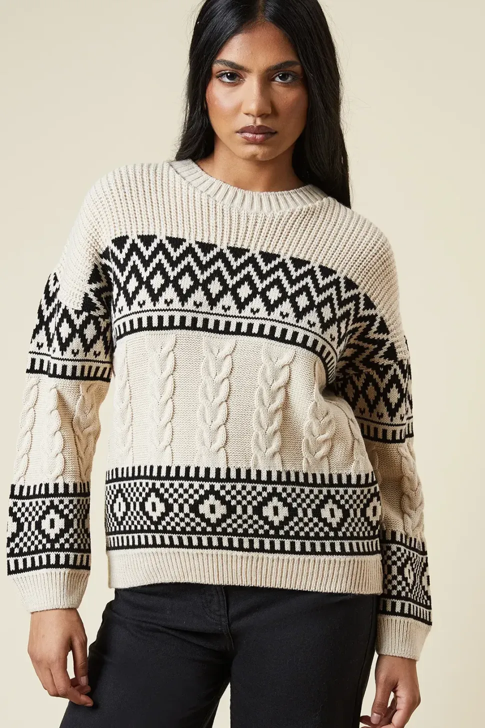 Petite Patchwork Fairisle Crew Neck Jumper