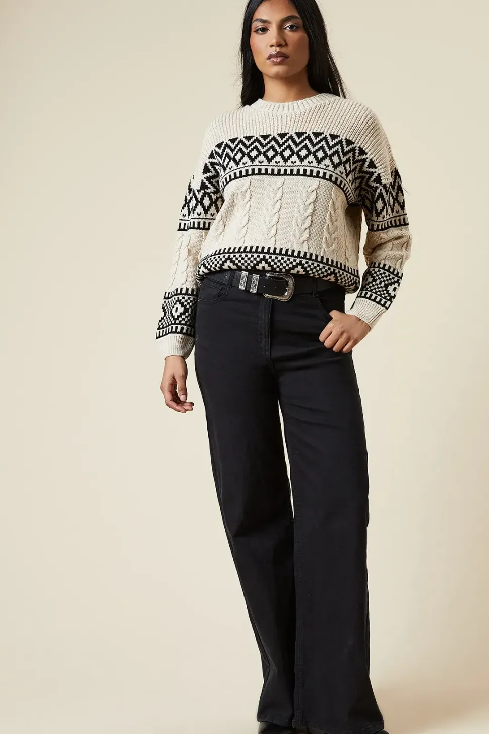 Petite Patchwork Fairisle Crew Neck Jumper