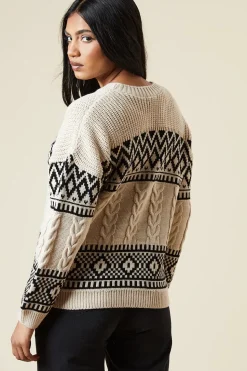 Petite Patchwork Fairisle Crew Neck Jumper