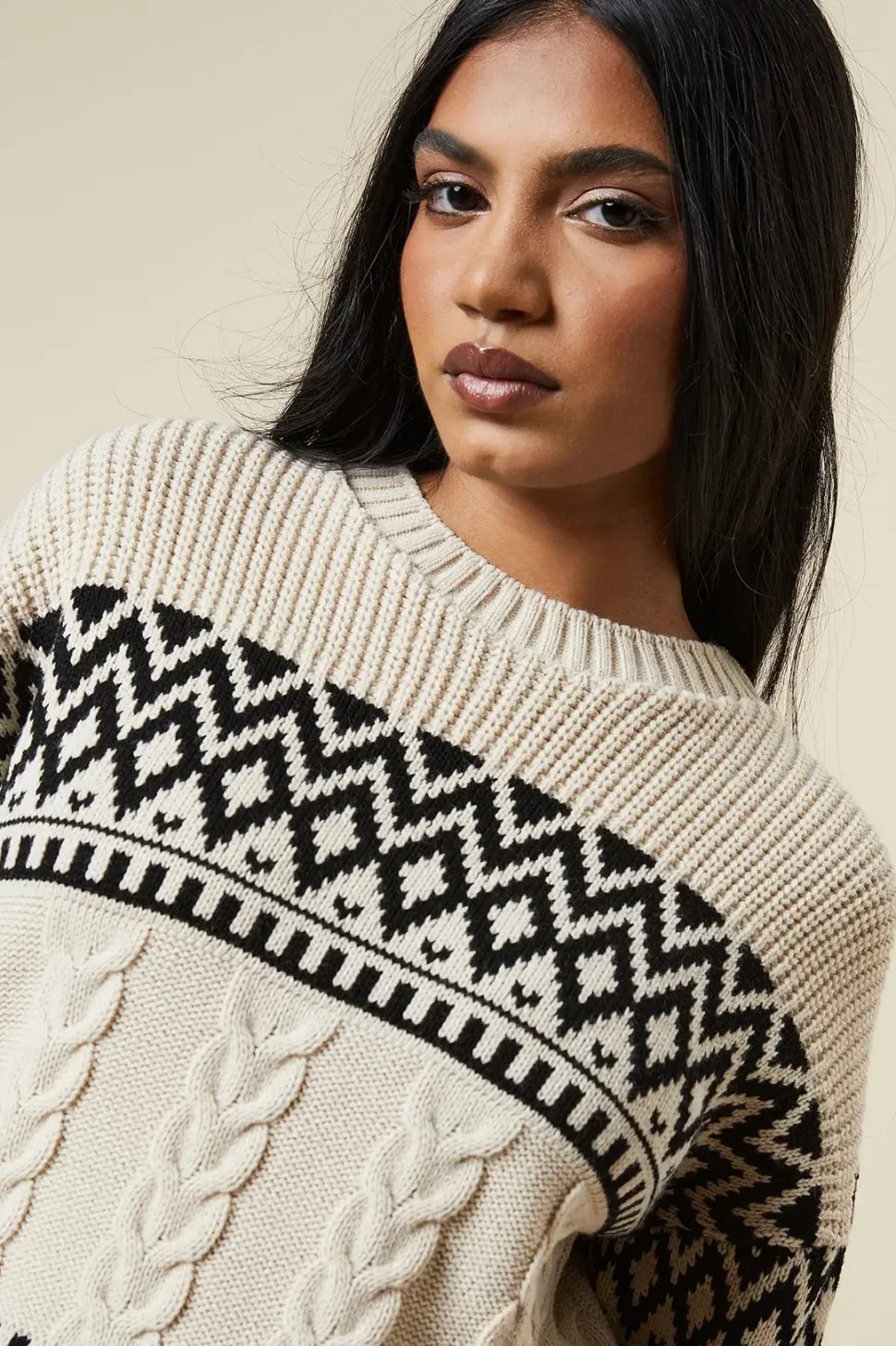 Petite Patchwork Fairisle Crew Neck Jumper