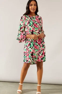Petite Pink Abstract Flute Sleeve Shift Dress
