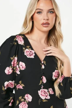Petite Pink Floral Button Front Mini Dress