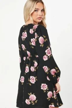 Petite Pink Floral Button Front Mini Dress