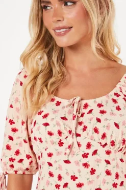 Petite Pink Floral Tie Front Mini Dress