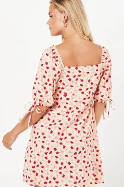 Petite Pink Floral Tie Front Mini Dress