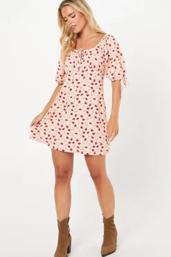 Petite Pink Floral Tie Front Mini Dress